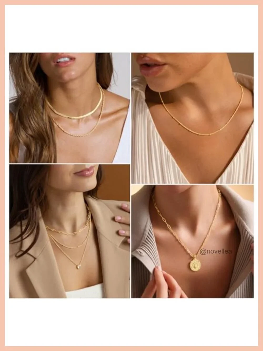 14K Gold Plated Layered Necklace Set Stackable Pendant Chain